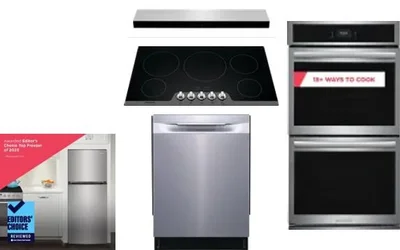 5 Piece Package Includes Refrigerator, Cooktop, Wall Oven, Hood And Dishwasher