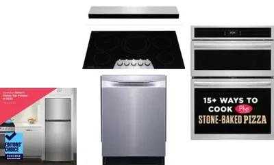 5 Piece Package Includes Refrigerator, Cooktop, Wall Oven, Hood And Dishwasher