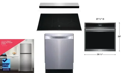 5 Piece Package Includes Refrigerator, Cooktop, Wall Oven, Hood And Dishwasher
