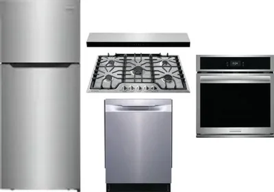 5 Piece Package Includes Refrigerator, Cooktop, Wall Oven, Hood And Dishwasher