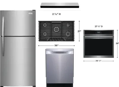 5 Piece Package Includes Refrigerator, Cooktop, Wall Oven, Hood And Dishwasher