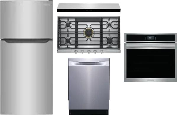 5 Piece Package Includes Refrigerator, Cooktop, Wall Oven, Hood And Dishwasher