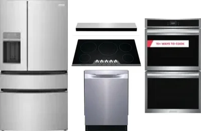 5 Piece Package Includes Refrigerator, Cooktop, Wall Oven, Hood And Dishwasher
