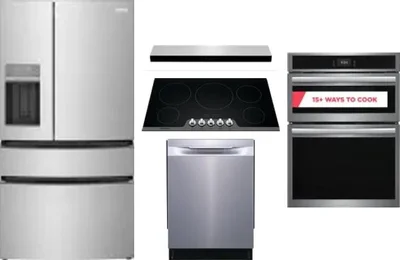 5 Piece Package Includes Refrigerator, Cooktop, Wall Oven, Hood And Dishwasher