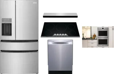 5 Piece Package Includes Refrigerator, Cooktop, Wall Oven, Hood And Dishwasher
