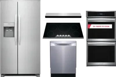 5 Piece Package Includes Refrigerator, Cooktop, Wall Oven, Hood And Dishwasher