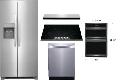 5 Piece Package Includes Refrigerator, Cooktop, Wall Oven, Hood And Dishwasher