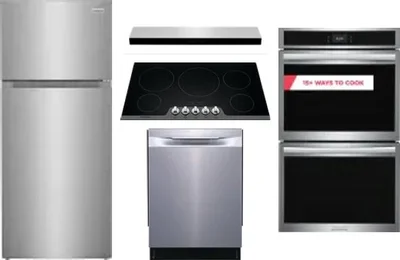 5 Piece Package Includes Refrigerator, Cooktop, Wall Oven, Hood And Dishwasher