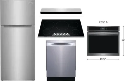 5 Piece Package Includes Refrigerator, Cooktop, Wall Oven, Hood And Dishwasher