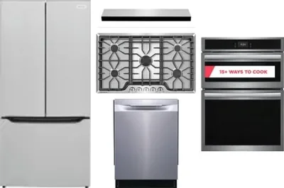 5 Piece Package Includes Refrigerator, Cooktop, Wall Oven, Hood And Dishwasher