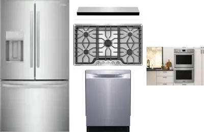 5 Piece Package Includes Refrigerator, Cooktop, Wall Oven, Hood And Dishwasher