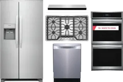 5 Piece Package Includes Refrigerator, Cooktop, Wall Oven, Hood And Dishwasher