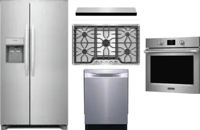 5 Piece Package Includes Refrigerator, Cooktop, Wall Oven, Hood And Dishwasher