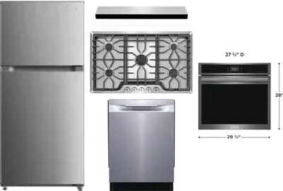 5 Piece Package Includes Refrigerator, Cooktop, Wall Oven, Hood And Dishwasher