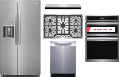 5 Piece Package Includes Refrigerator, Cooktop, Wall Oven, Hood And Dishwasher