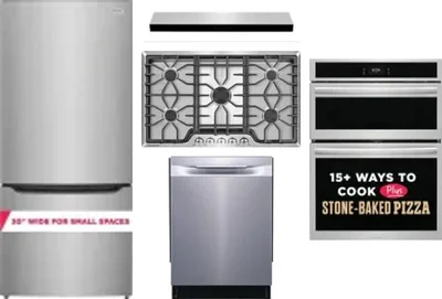 5 Piece Package Includes Refrigerator, Cooktop, Wall Oven, Hood And Dishwasher