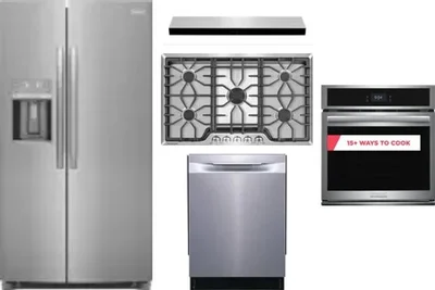 5 Piece Package Includes Refrigerator, Cooktop, Wall Oven, Hood And Dishwasher