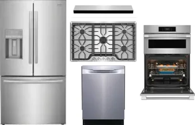 5 Piece Package Includes Refrigerator, Cooktop, Wall Oven, Hood And Dishwasher