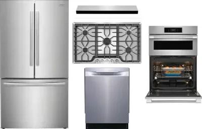 5 Piece Package Includes Refrigerator, Cooktop, Wall Oven, Hood And Dishwasher