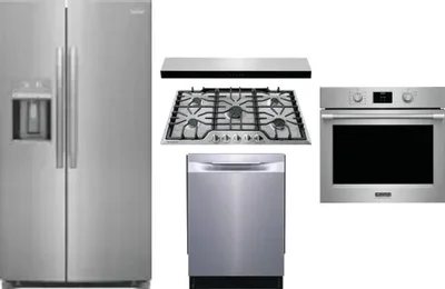 5 Piece Package Includes Refrigerator, Cooktop, Wall Oven, Hood And Dishwasher