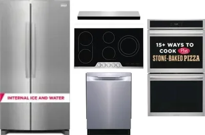 5 Piece Package Includes Refrigerator, Cooktop, Wall Oven, Hood And Dishwasher