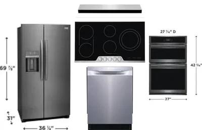 5 Piece Package Includes Refrigerator, Cooktop, Wall Oven, Hood And Dishwasher