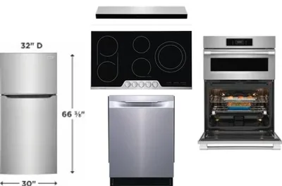 5 Piece Package Includes Refrigerator, Cooktop, Wall Oven, Hood And Dishwasher