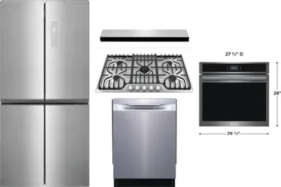 5 Piece Package Includes Refrigerator, Cooktop, Wall Oven, Hood And Dishwasher