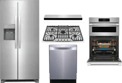 5 Piece Package Includes Refrigerator, Cooktop, Wall Oven, Hood And Dishwasher