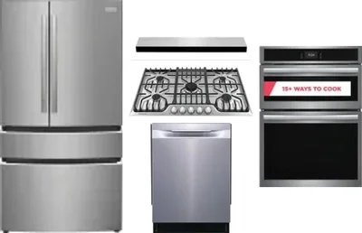 5 Piece Package Includes Refrigerator, Cooktop, Wall Oven, Hood And Dishwasher