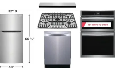 5 Piece Package Includes Refrigerator, Cooktop, Wall Oven, Hood And Dishwasher