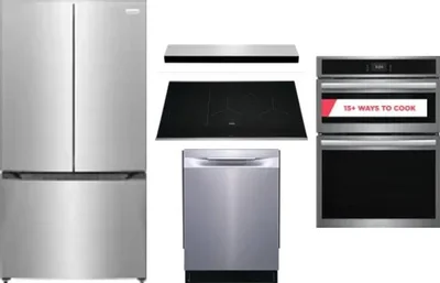 5 Piece Package Includes Refrigerator, Cooktop, Wall Oven, Hood And Dishwasher