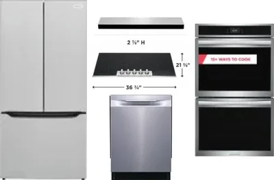 5 Piece Package Includes Refrigerator, Cooktop, Wall Oven, Hood And Dishwasher