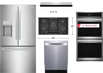 5 Piece Package Includes Refrigerator, Cooktop, Wall Oven, Hood And Dishwasher