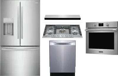 5 Piece Package Includes Refrigerator, Cooktop, Wall Oven, Hood And Dishwasher