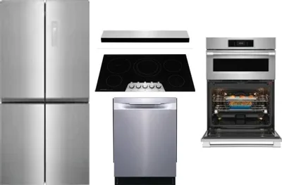 5 Piece Package Includes Refrigerator, Cooktop, Wall Oven, Hood And Dishwasher