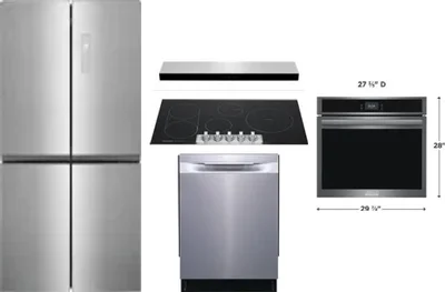 5 Piece Package Includes Refrigerator, Cooktop, Wall Oven, Hood And Dishwasher