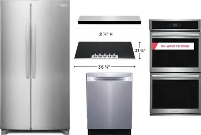 5 Piece Package Includes Refrigerator, Cooktop, Wall Oven, Hood And Dishwasher