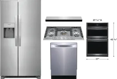 5 Piece Package Includes Refrigerator, Cooktop, Wall Oven, Hood And Dishwasher