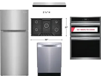 5 Piece Package Includes Refrigerator, Cooktop, Wall Oven, Hood And Dishwasher