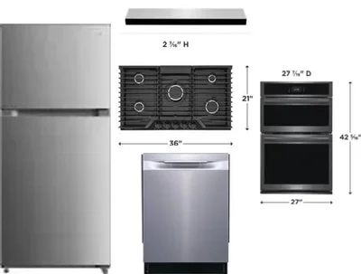 5 Piece Package Includes Refrigerator, Cooktop, Wall Oven, Hood And Dishwasher