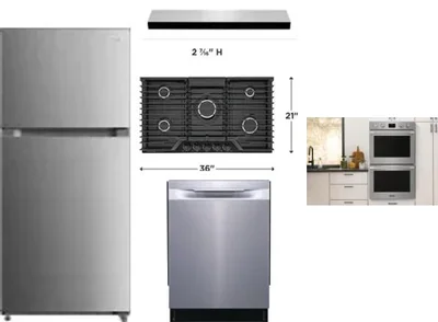 5 Piece Package Includes Refrigerator, Cooktop, Wall Oven, Hood And Dishwasher