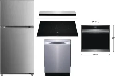 5 Piece Package Includes Refrigerator, Cooktop, Wall Oven, Hood And Dishwasher