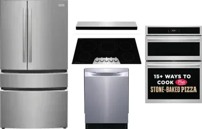 5 Piece Package Includes Refrigerator, Cooktop, Wall Oven, Hood And Dishwasher
