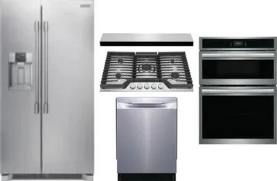 5 Piece Package Includes Refrigerator, Cooktop, Wall Oven, Hood And Dishwasher