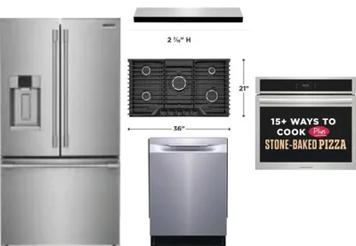 5 Piece Package Includes Refrigerator, Cooktop, Wall Oven, Hood And Dishwasher