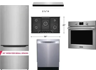 5 Piece Package Includes Refrigerator, Cooktop, Wall Oven, Hood And Dishwasher