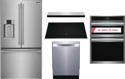5 Piece Package Includes Refrigerator, Cooktop, Wall Oven, Hood And Dishwasher