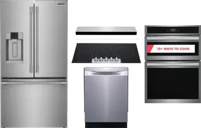 5 Piece Package Includes Refrigerator, Cooktop, Wall Oven, Hood And Dishwasher