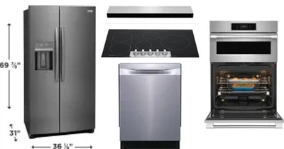 5 Piece Package Includes Refrigerator, Cooktop, Wall Oven, Hood And Dishwasher